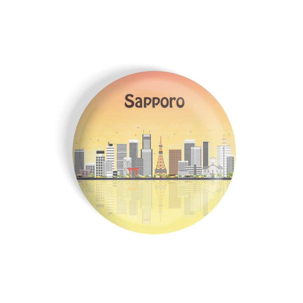 dhcrafts Round Fridge Magnet Multicolour Places Sapporo City In Hokkaido Prefecture, Japan Glossy Finish Design Pack of 1 (58 mm)